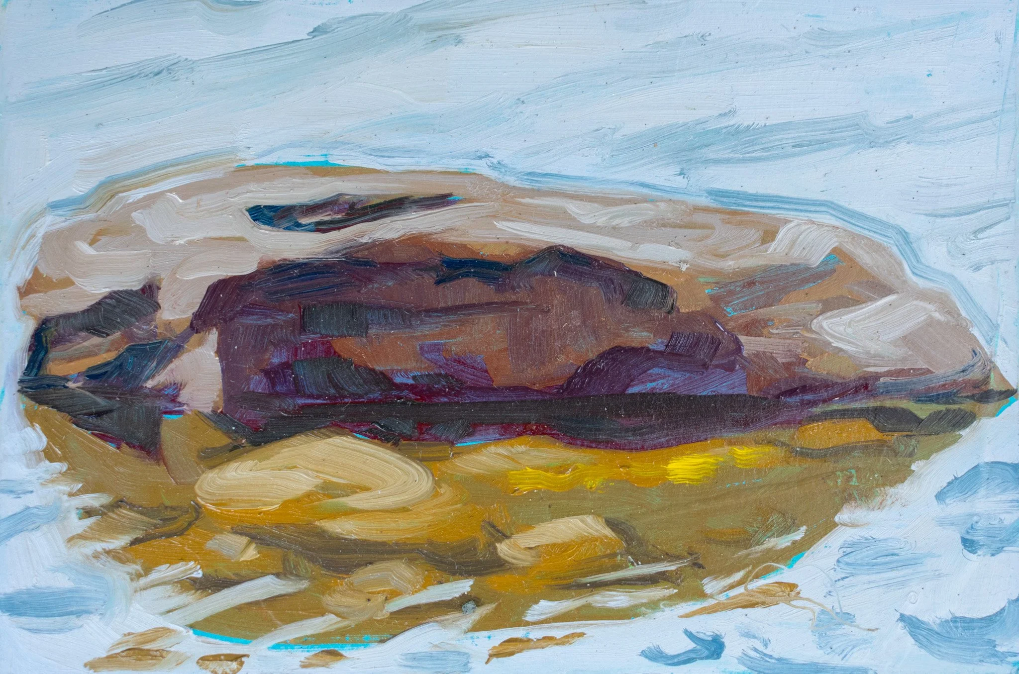 Along the Shore, 4x6", oil on crescent board, 2025, $30