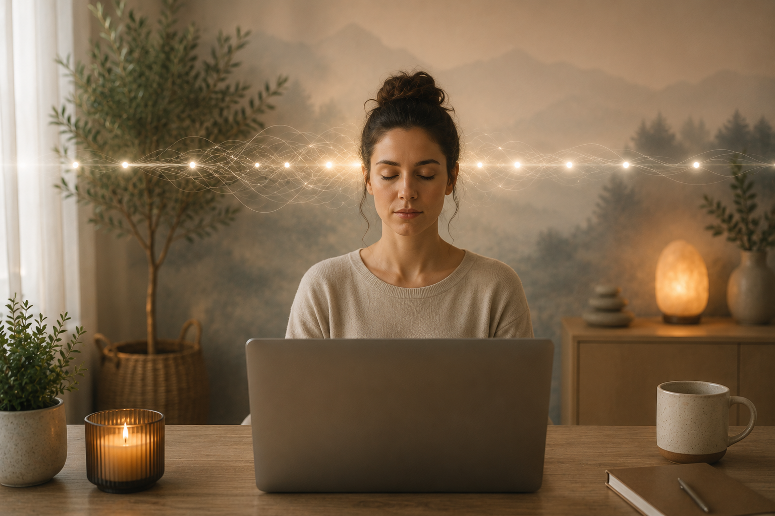 Grounding virtual therapy environment with soft lighting.