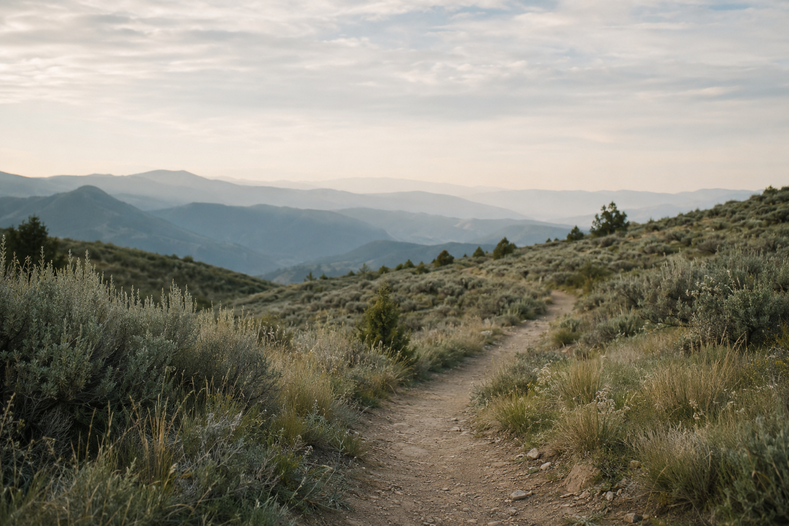Mountain trail through sagebrush representing steady progress in trauma and EMDR therapy.