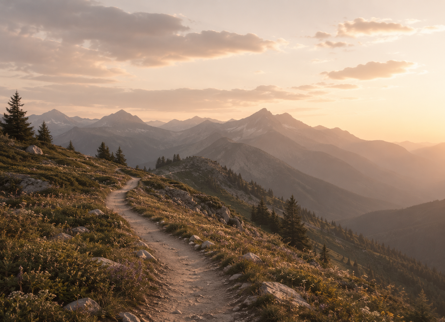 Peaceful mountain landscape representing reflection and resilience.