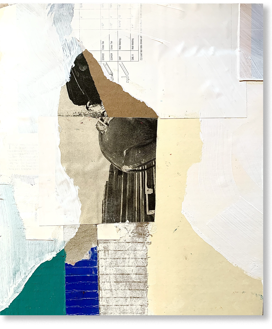 the deaf poet, 2024, collage, 12.5"H x 10.5"W