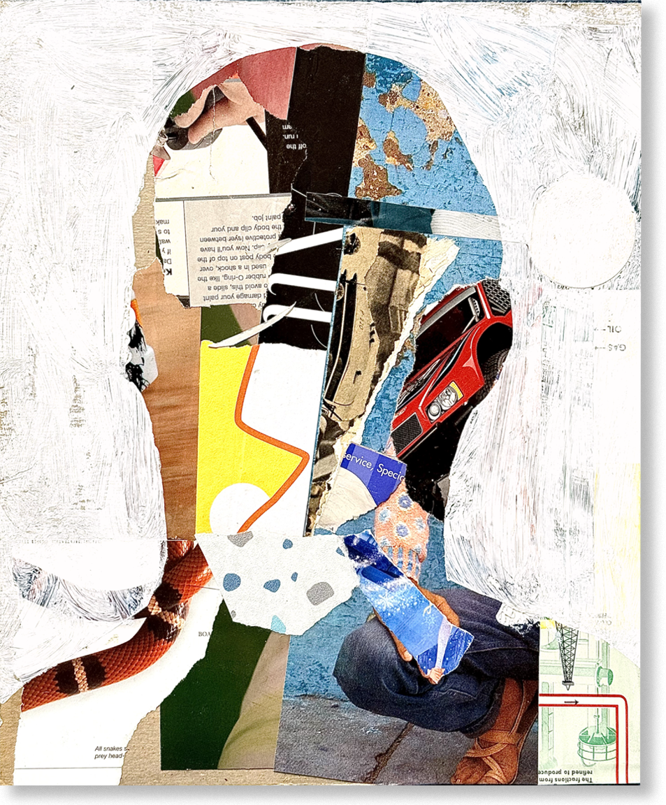 the coastal poet, 2024, collage, 12.5"H x 10.5"W