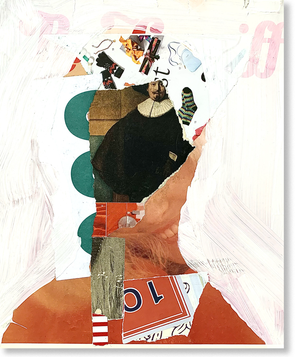 the sarcastic poet, 2024, collage, 12.5"H x 10.5"W