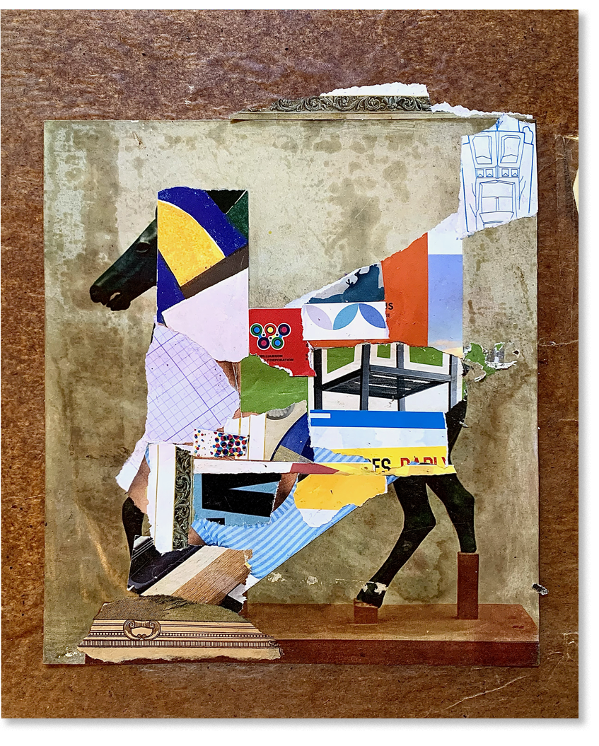 unt! tled- war horse, collage, 12.5"H x 10.5"W