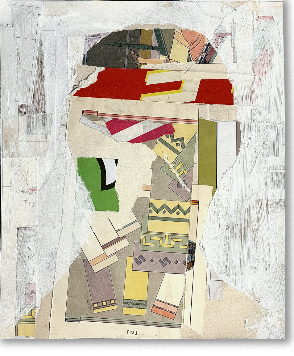 the graphic poet, 2024, collage, 12.5"H x 10.5"W