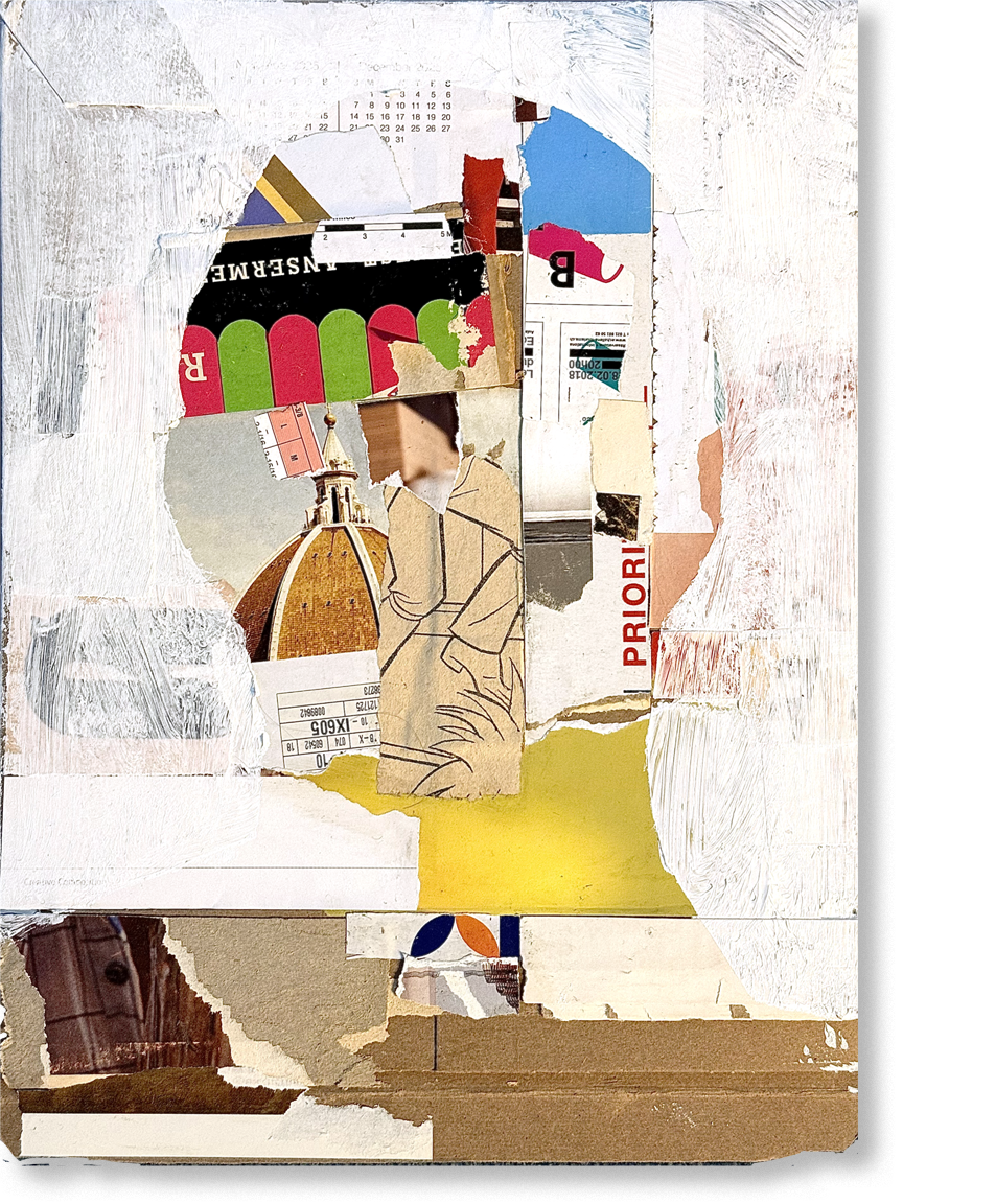 the illogical poet, 2024, collage, 12.5"H x 10.5"W