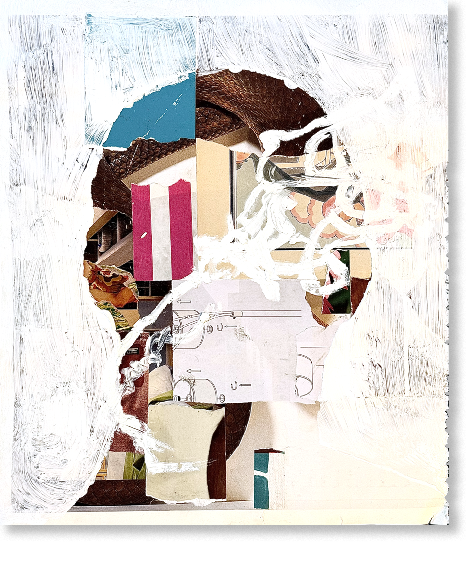 the worried poet, 2024, collage, 12.5"H x 10.5"W