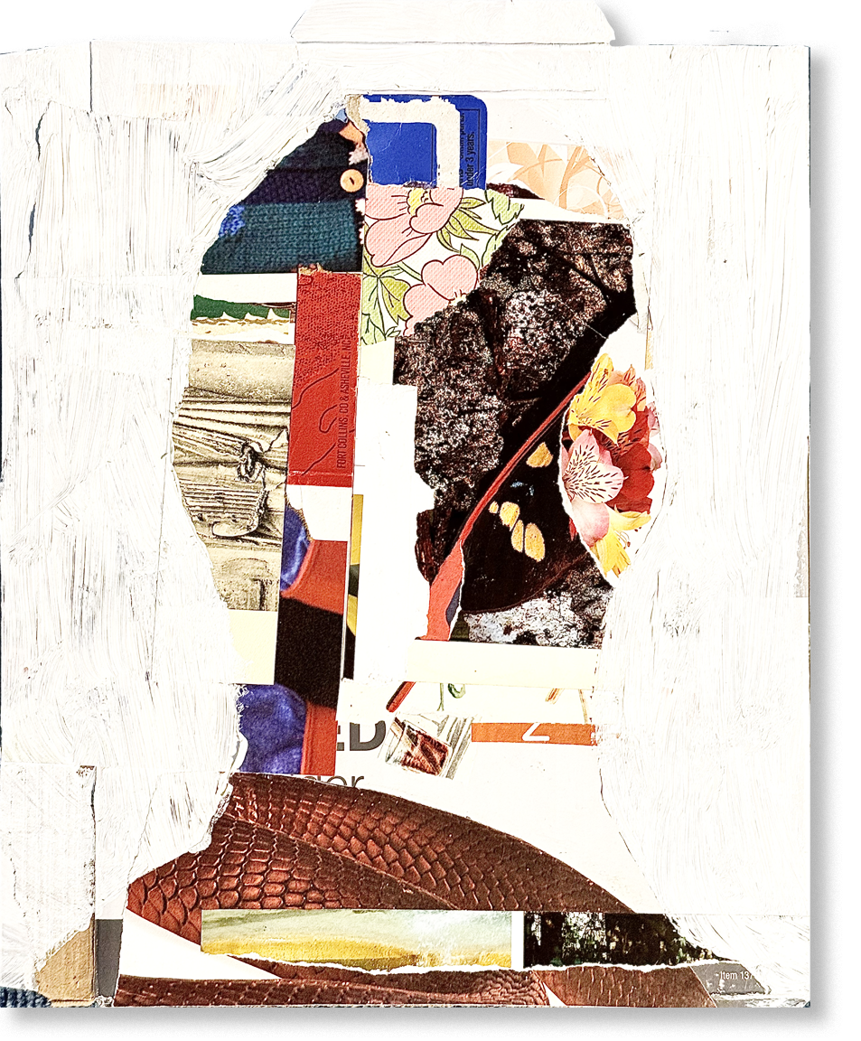 the mediterranean poet, 2024, collage, 12.5"H x 10.5"W