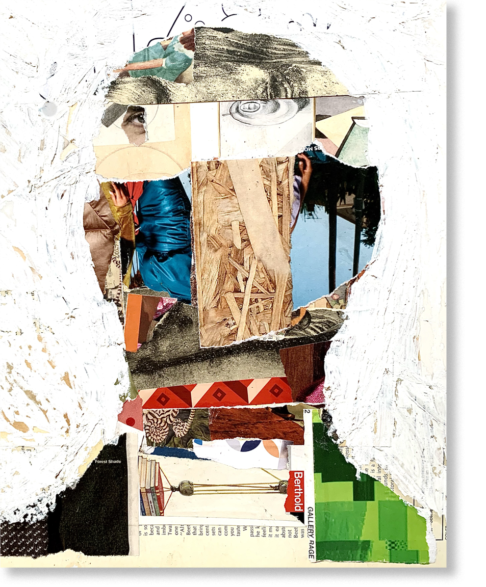 e. e. cummings, 2024, collage, 12.5"H x 10.5"W