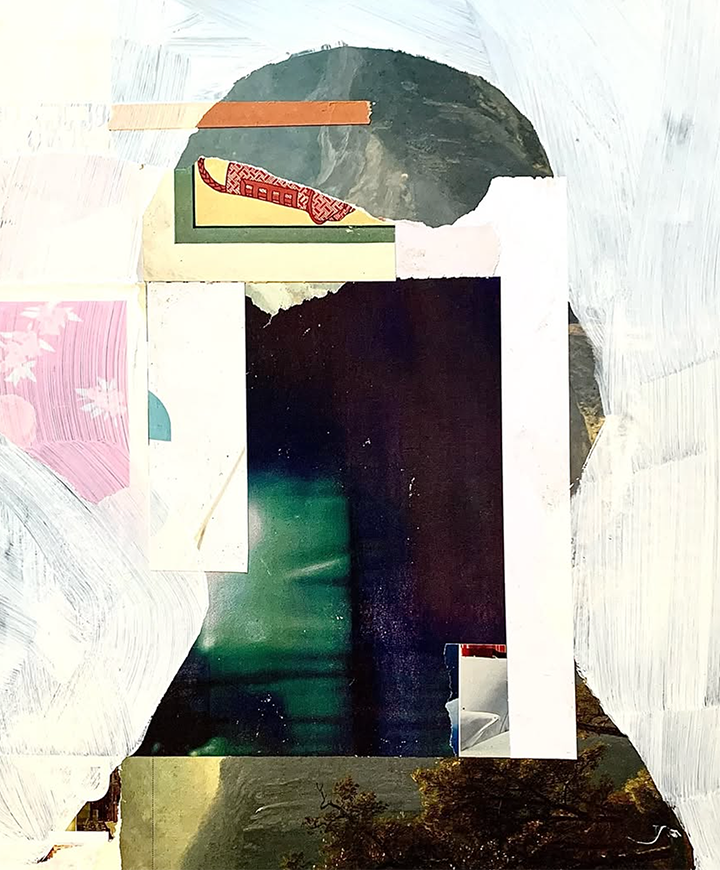 Jorge Luis Borges, 2024, collage, 12.5"H x 10.5"W
