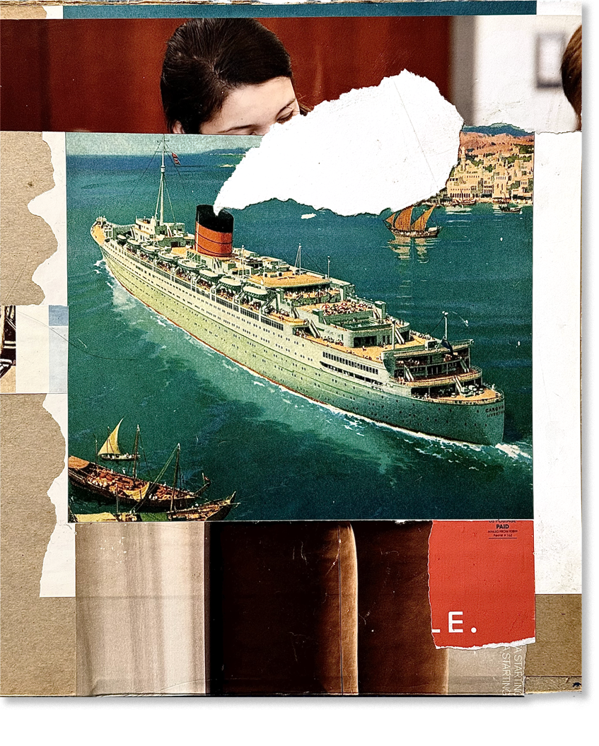 _E, collage, 12.5"H x 10.5"W