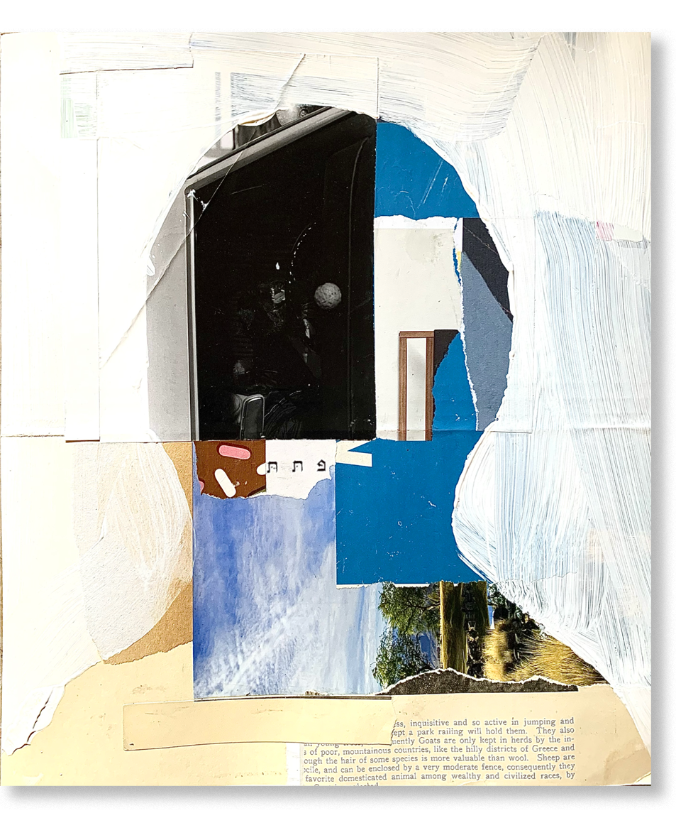 the addicted poet, 2024, collage, 12.5"H x 10.5"W