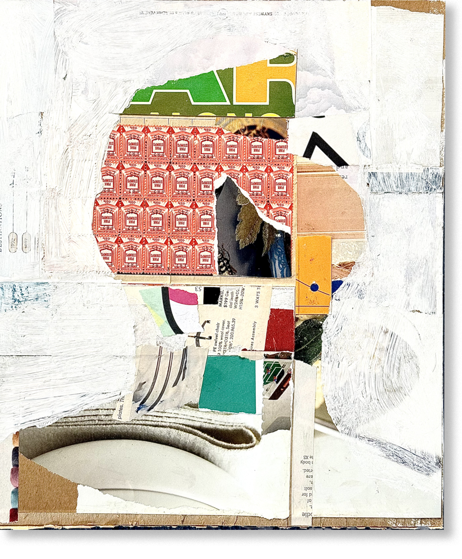 the fanatical poet, 2024, collage, 12.5"H x 10.5"W