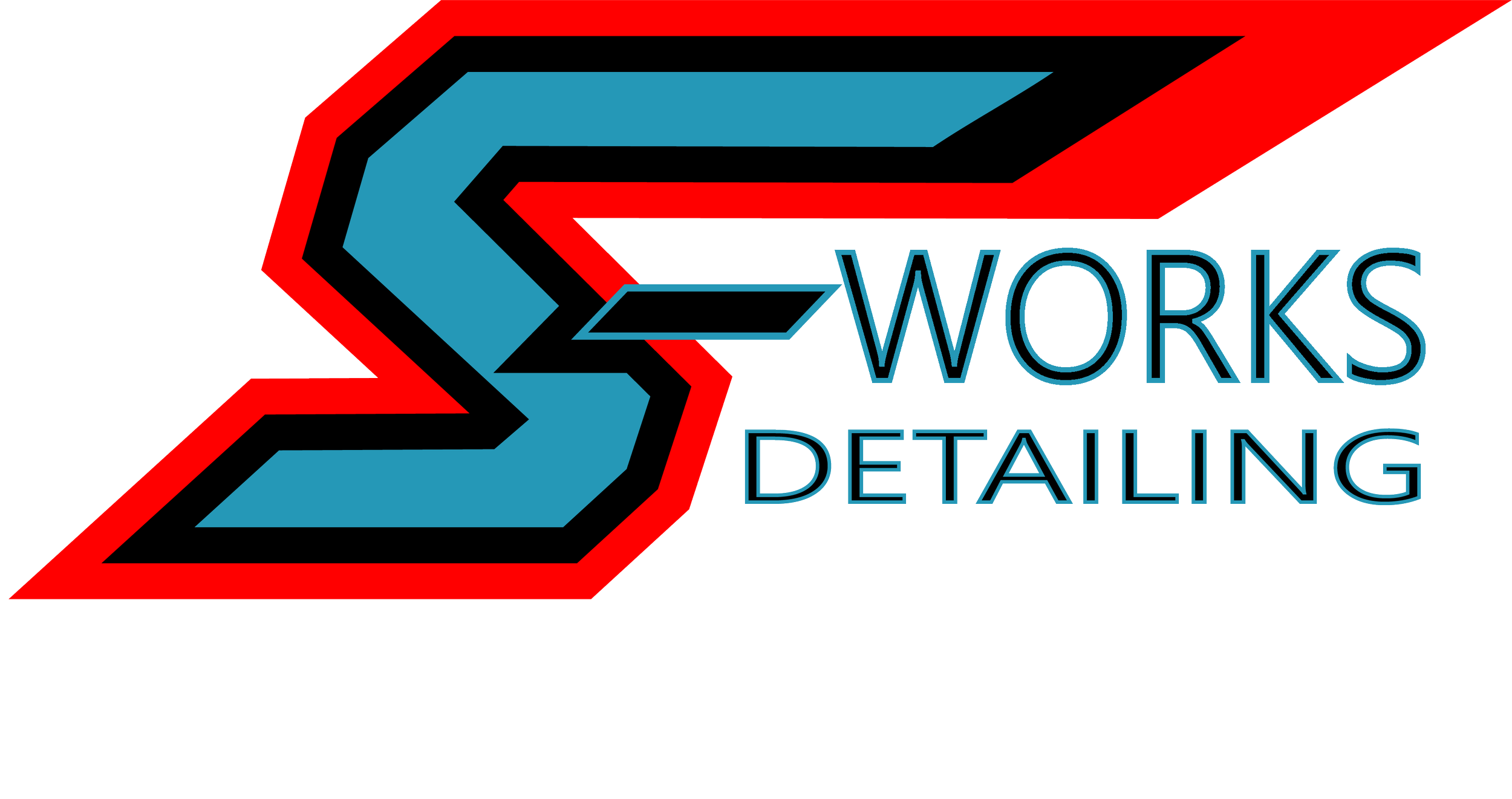 Logo for S-Works Detailing, an auto detailing business in Oceanside, California, established in 2005, featuring a stylized 'S' in red, black, and blue.