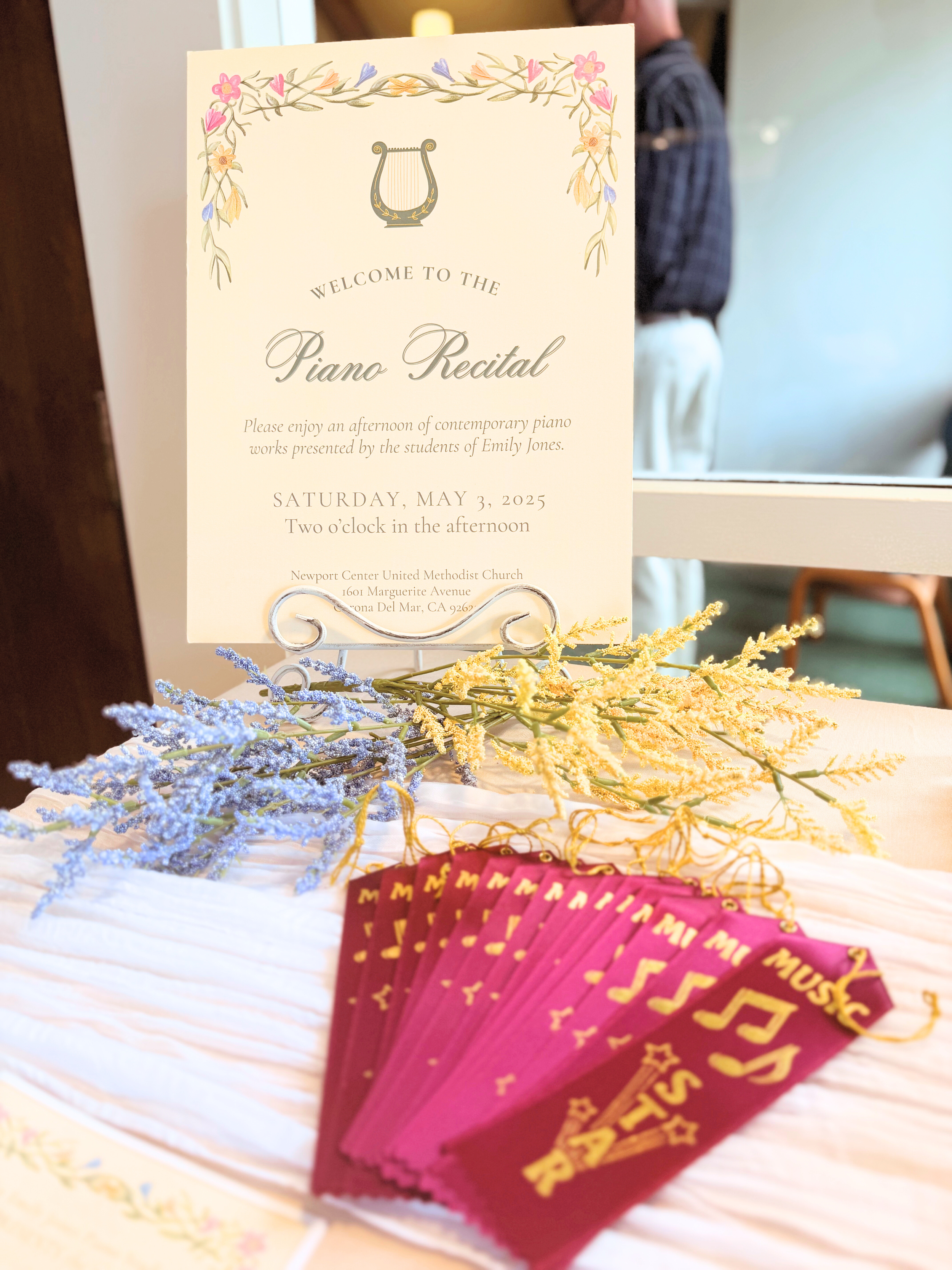 2025 recital welcome sign and music ribbons