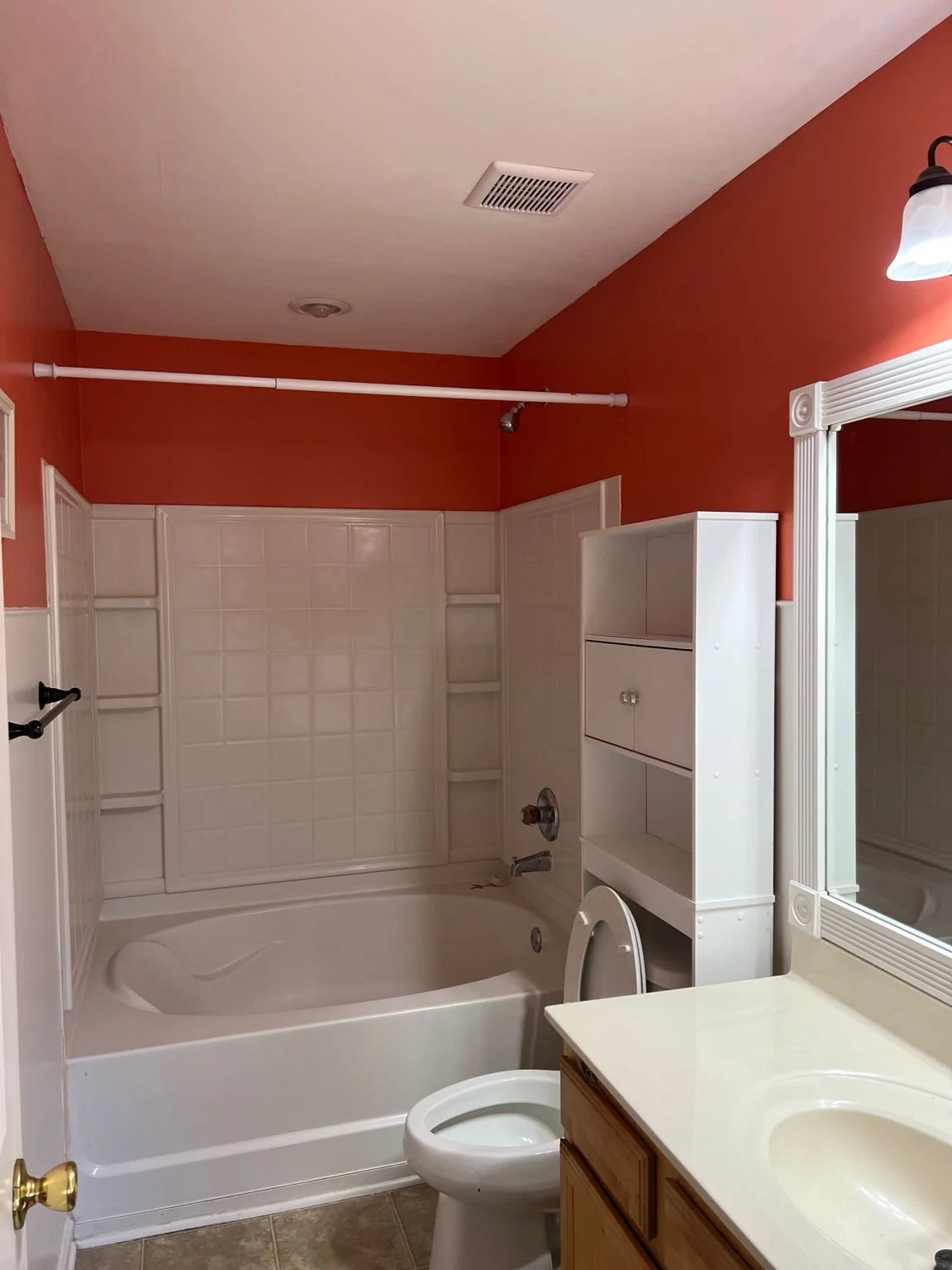 Bathroom was dated, lighting improvement, color changes, and light staging were needed.