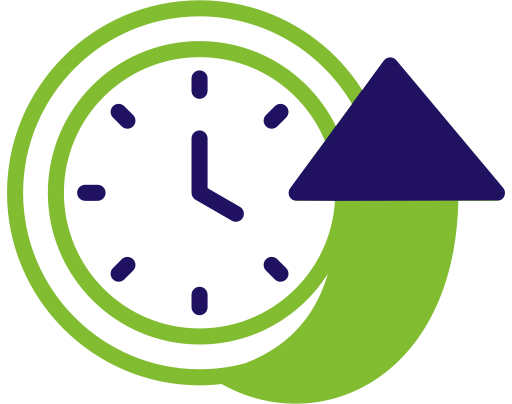 A clock with an upward arrow, indicating time management or scheduling.
