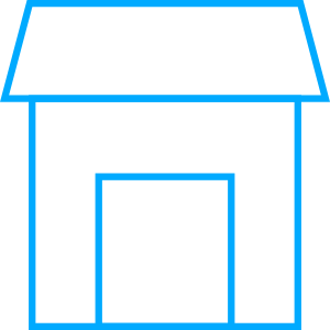 Dibujo de una casa con techo a dos aguas, paredes y puerta
