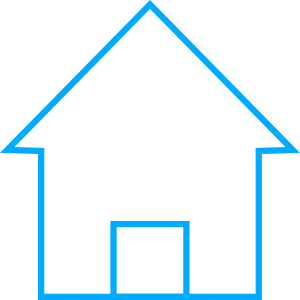 Dibujo de una casa simple en línea azul sobre fondo transparente.