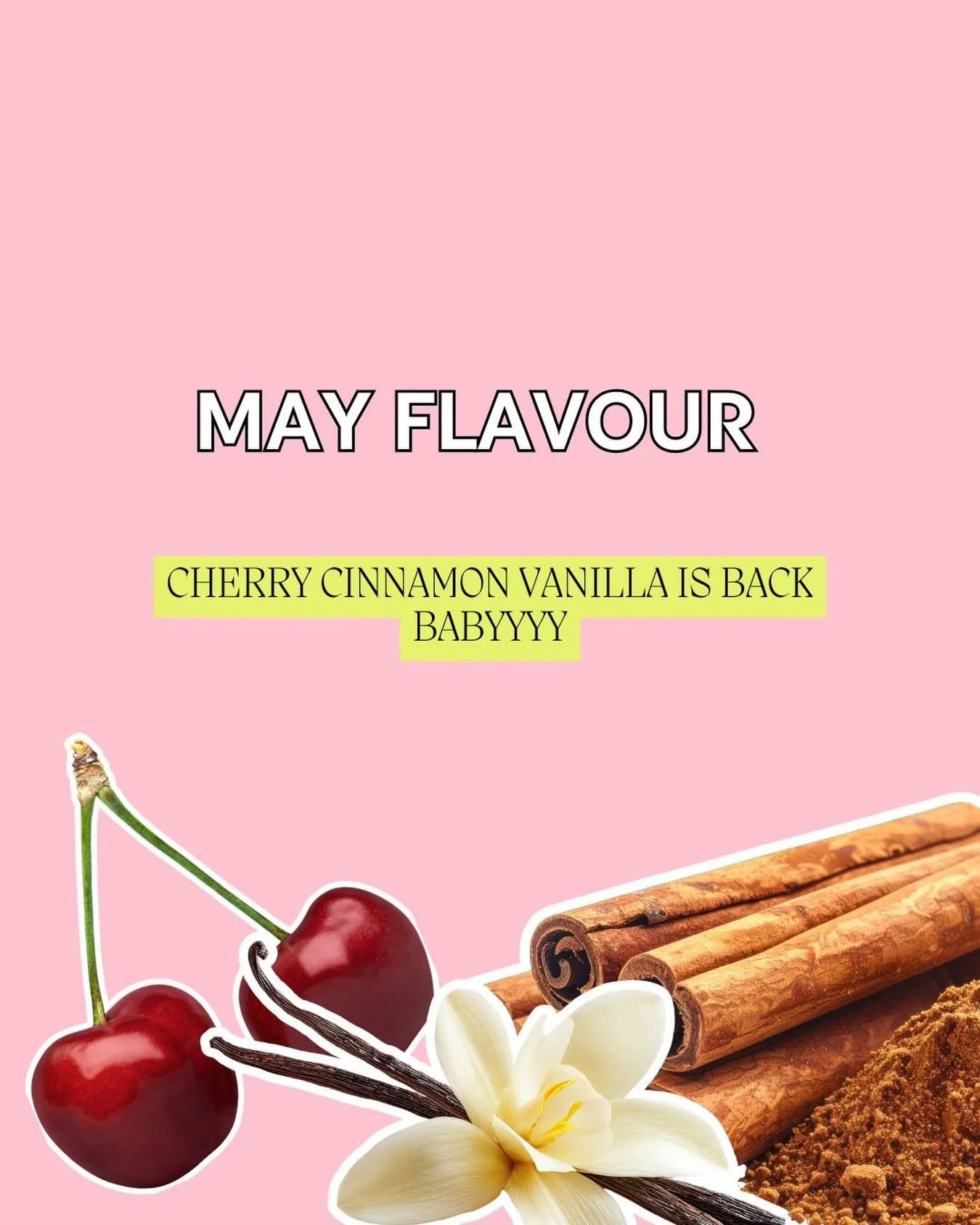 our most requested flavour is making its comeback 👀🍒✨

cherry cinnamon vanilla is BACK, and she&rsquo;s just as cozy, juicy, and delicious as you remember. think tart cherry, warm cinnamon spice, and smooth vanilla in one perfectly balanced sip 🤍
