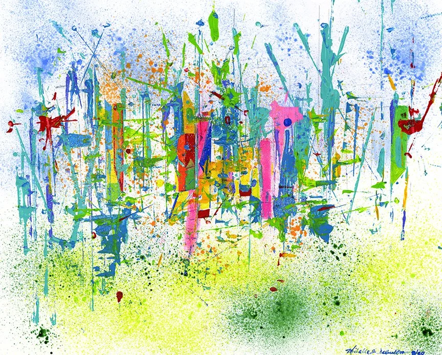 Abstract colorful splatter paint on white background