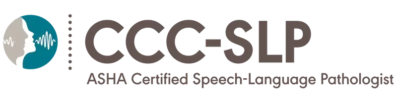 Logo for the CCG-SLP, an organization related to speech-language pathology, featuring a stylized profile of a person's head with sound waves.