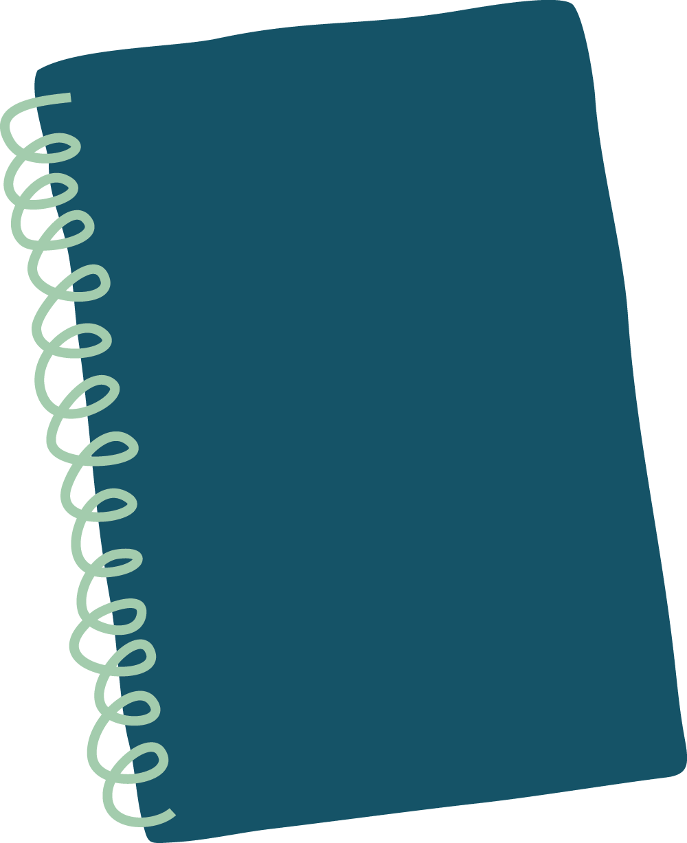 A closed dark blue spiral notebook with a light blue spiral binding.
