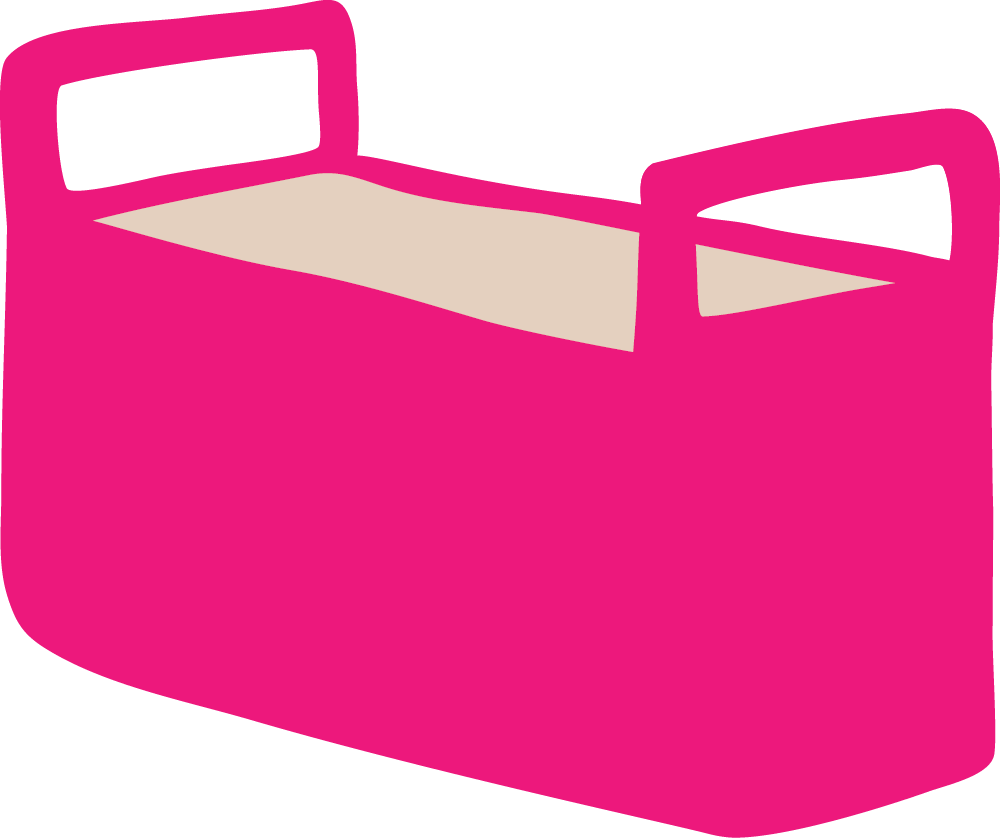 Simplified illustration of a pink bed with beige bedding.