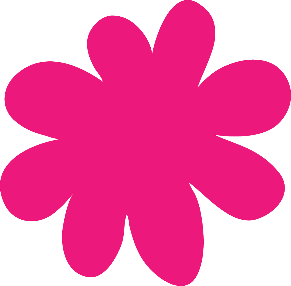 Pink, stylized flower shape with rounded petals on a black background.