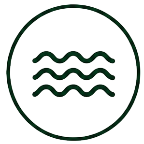 Icon of a steam or heat symbol with wavy lines inside a circle, representing steam or heat.