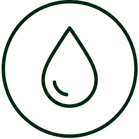Icon depicting a water drop with a cross inside, representing water conservation or water purity.