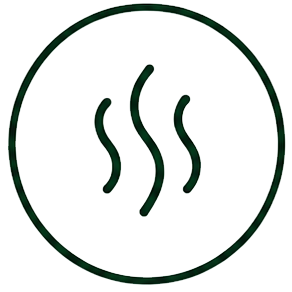 A symbol of three wavy lines inside a circle, representing heat or steam.