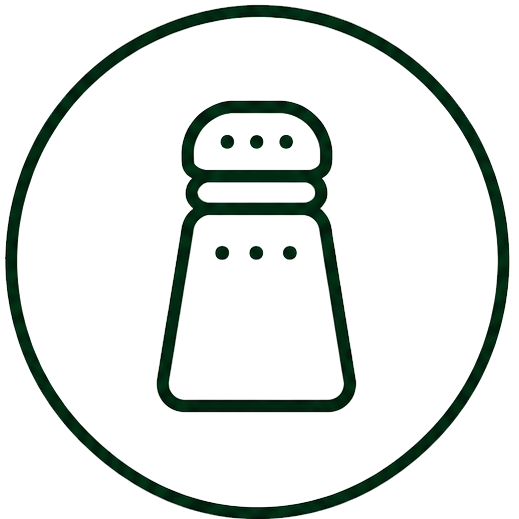 Icon of a salt shaker inside a green circle.