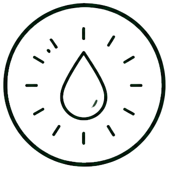 Simple line drawing of a clock with a water droplet at the center, indicating a theme related to water or time.