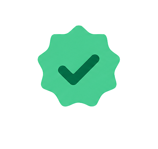 Green badge with a checkmark in the center.