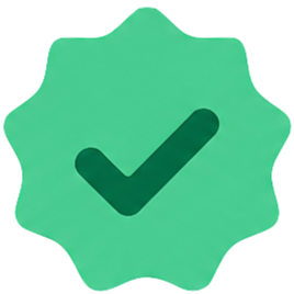 Green badge with a checkmark in the center