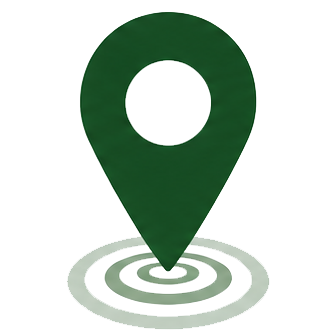 Green location pin icon with concentric circles underneath