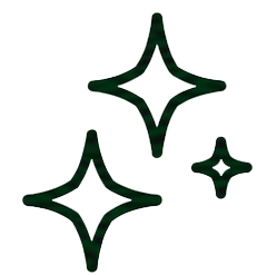 Three dark green star-shaped sparkles UV light filtration.