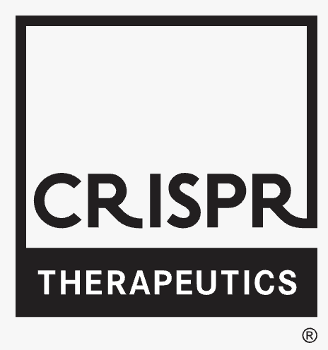 Logo for CRISPR Therapeutics with a black and white design featuring the company name.