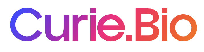 Colorful logo of Curie.Bio with a gradient rainbow effect.