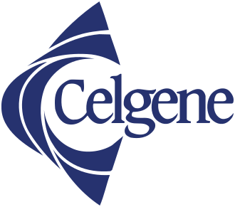 The Celgene logo with a stylized blue arc design and the company name in dark blue text.