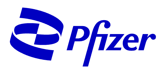 Pfizer logo with blue text and emblem on a white background.