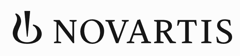 The Novartis logo featuring stylized black text and a distinctive symbol.