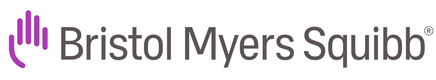 Logo of Bristol Myers Squibb with purple hand icon