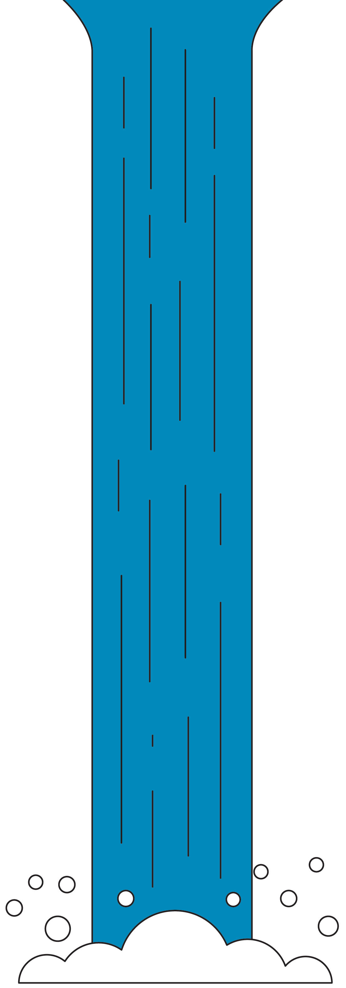 A logo of a blue waterfall surrounded by bubbles and clouds at the base.