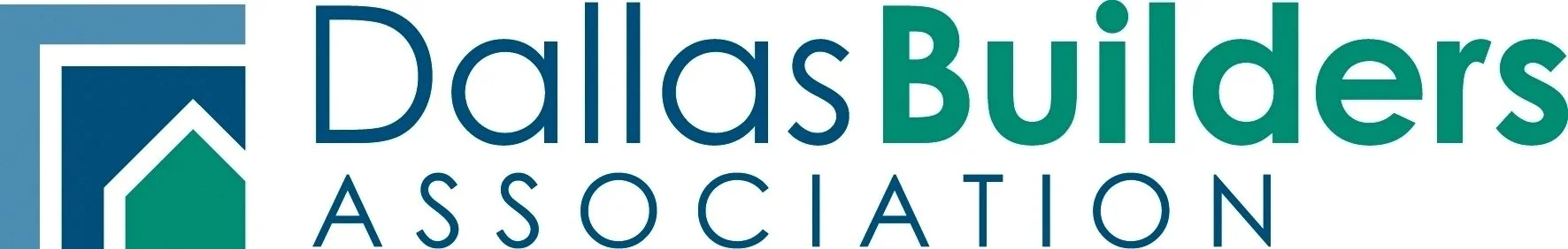Dallas Builders Association logo with stylized house in blue and green.
