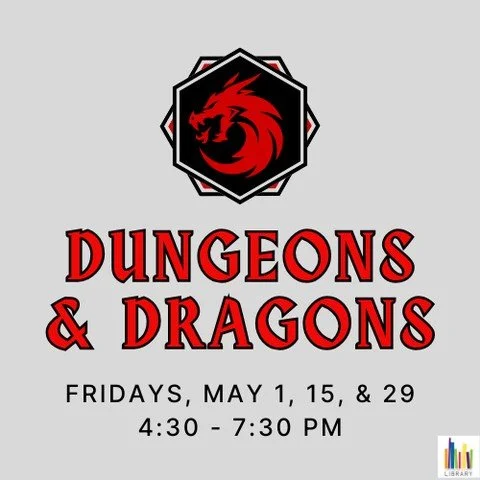 🐲DUNGEONS &amp; DRAGONS⁠
Fridays, May 1, 15, 29⁠
4:30 - 7:30 PM⁠
⁠
Have you ever wanted to learn how to play Dungeons &amp; Dragons? Or looking to play with a new group of people? Here&rsquo;s your chance! Anyone can join, no prior D&amp;D experienc