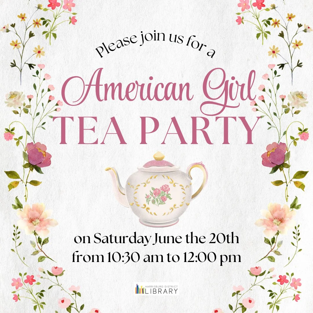 🫖AMERICAN GIRL TEA PARTY⁠
Saturday, June 20⁠
10:30 AM to 12:00 PM⁠
⁠
American Girl celebrates 40 years! Bring along your American Girl Doll (Or any doll that you have!) to enjoy tea and snacks with Miss Emily and Miss Hadleigh at the library. After 