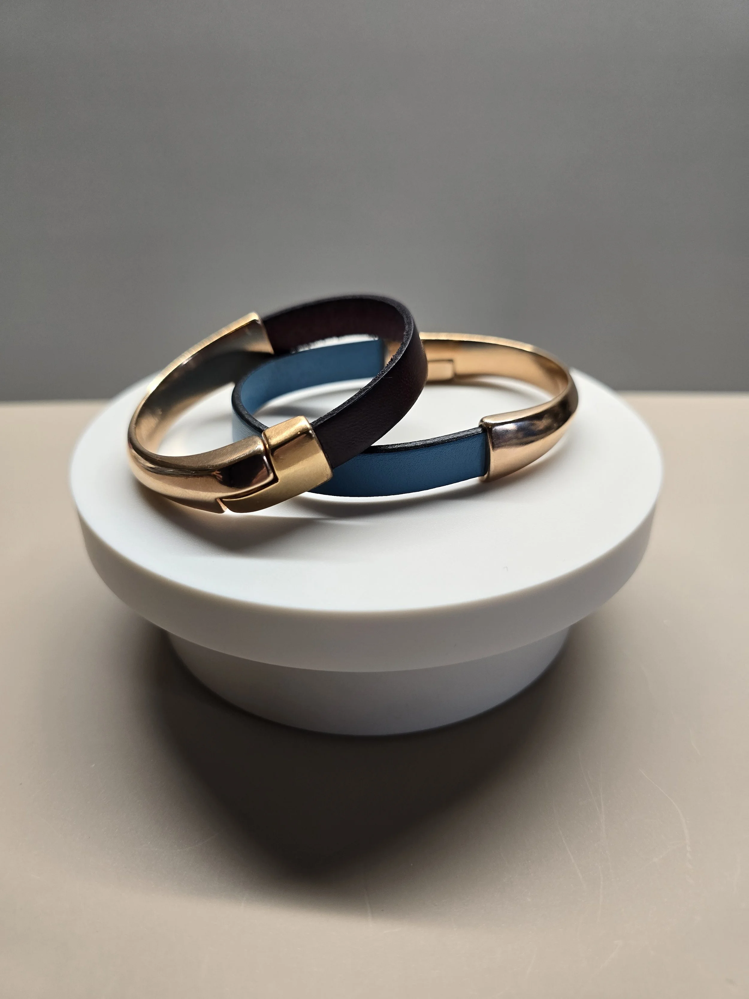 Half Cuff Leather Bracelet, Turquoise with Gold Clasp, Size L