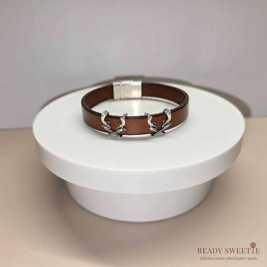 Revolver Slider 10mm Leather Bracelet, Tan, Size L